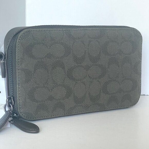 Coach Charter Slim Crossbody Messenger & Pouch Green Signature Jacquard CU207 - Picture 14 of 14